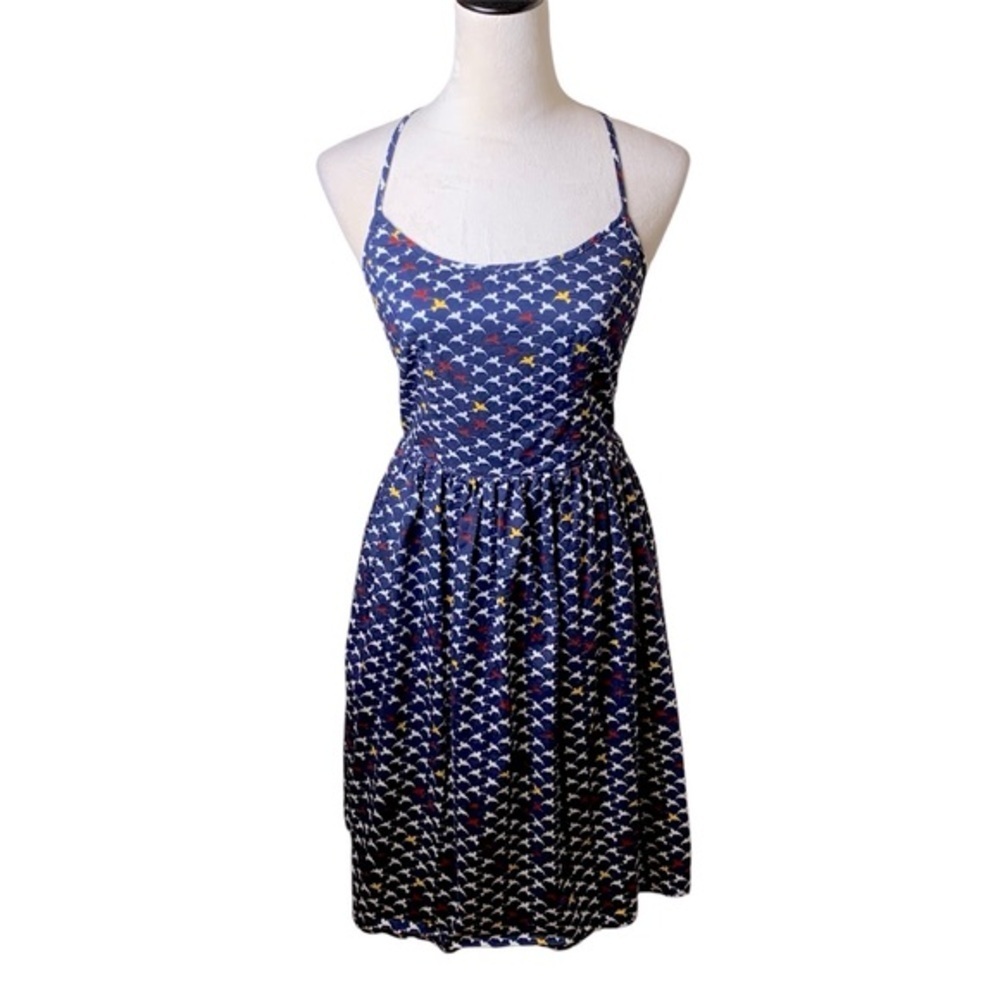Liza Luxe Navy A-line Racerback Tank Cotton Mini Dress S | Novelty Skater Quirky